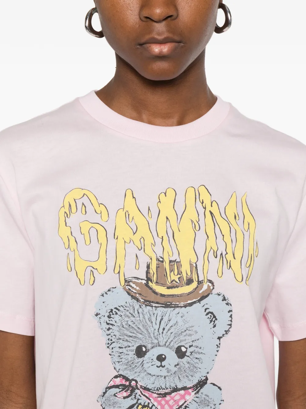GANNI Teddy katoenen jersey T-shirt Roze