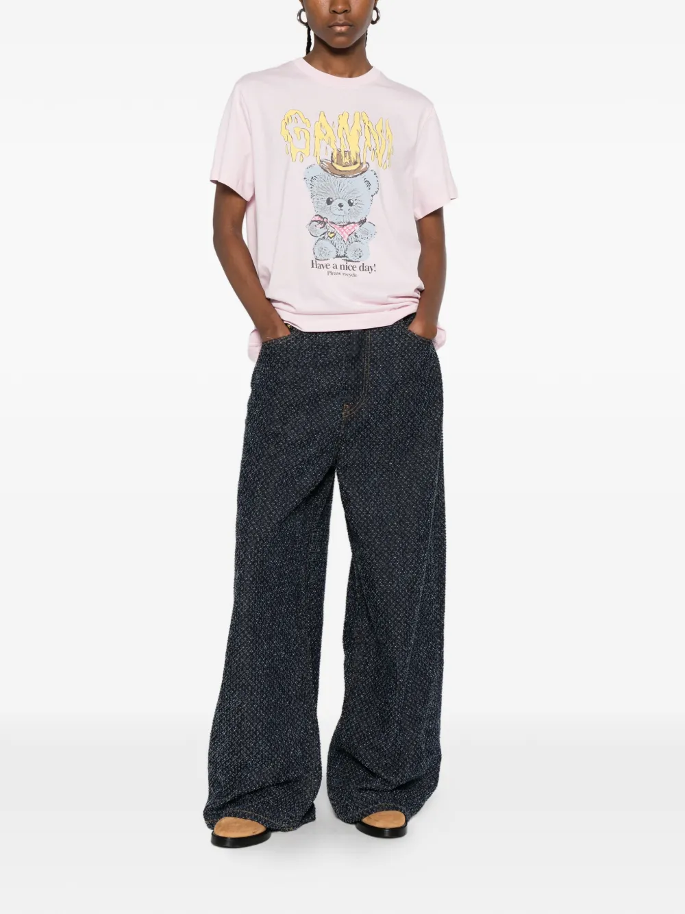 GANNI Teddy katoenen jersey T-shirt Roze