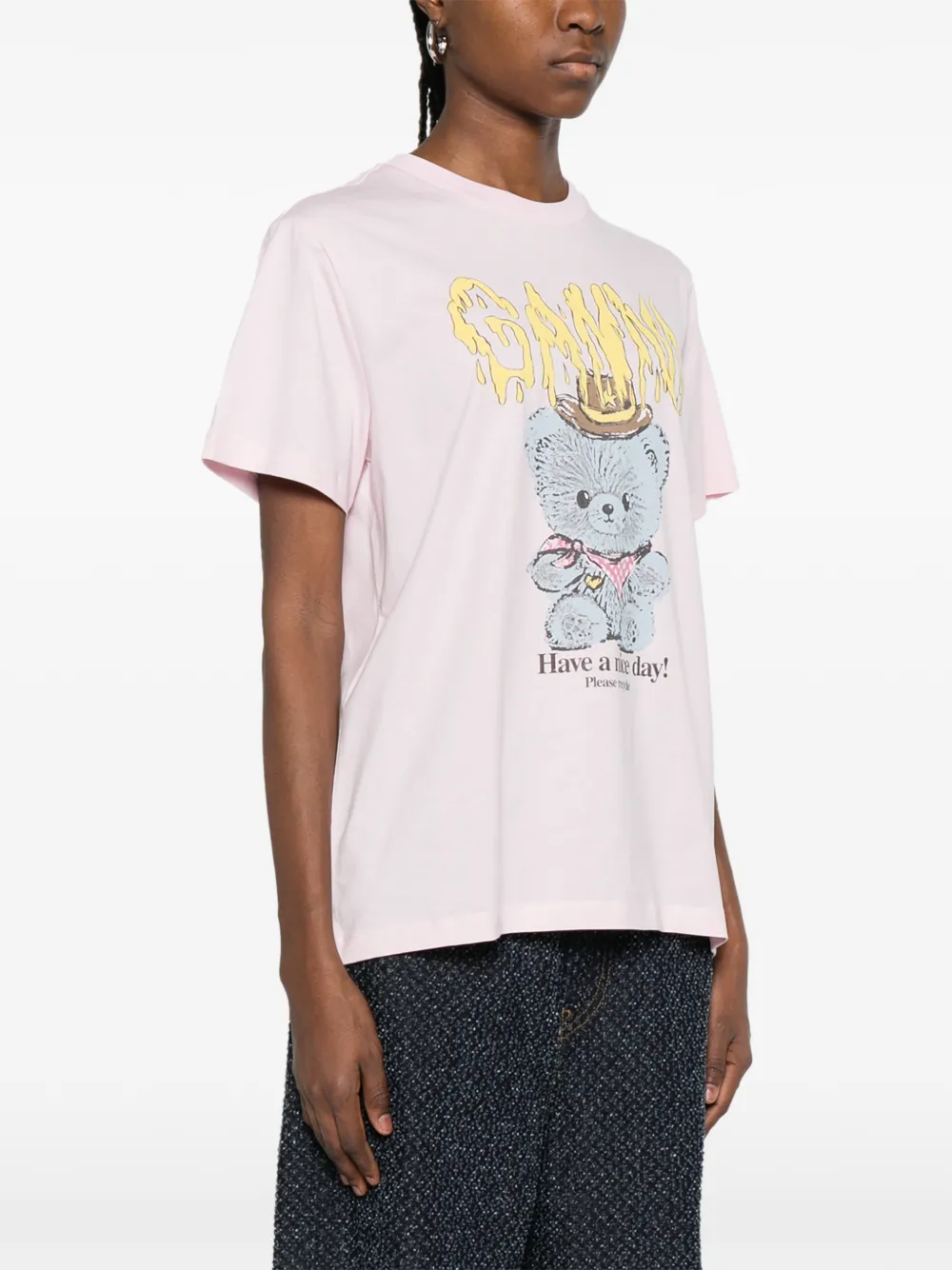 GANNI Teddy katoenen jersey T-shirt Roze