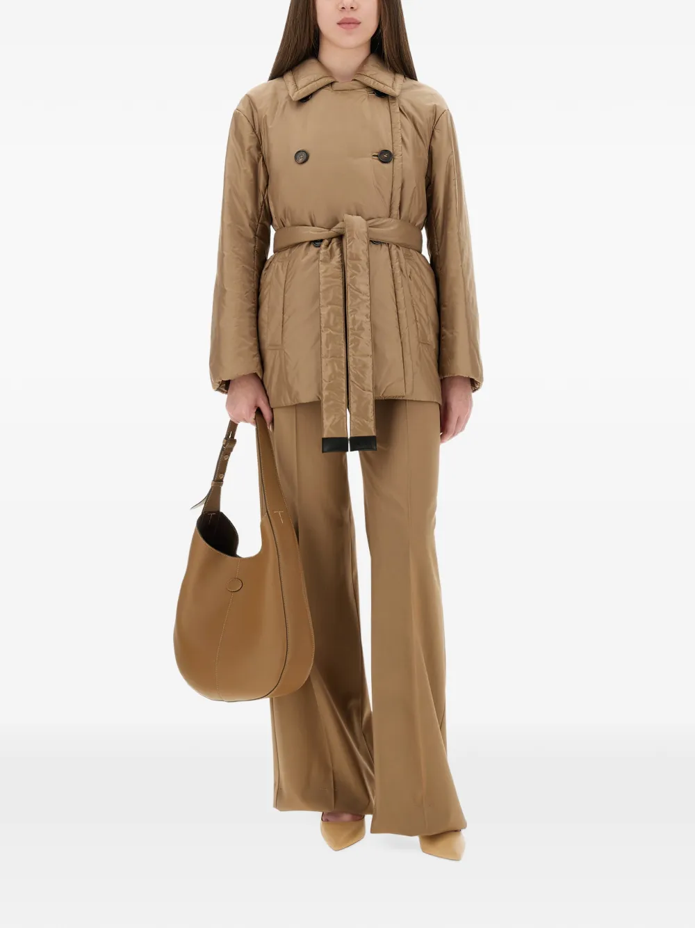 'S Max Mara Calla double-breasted belted puffer jacket Beige