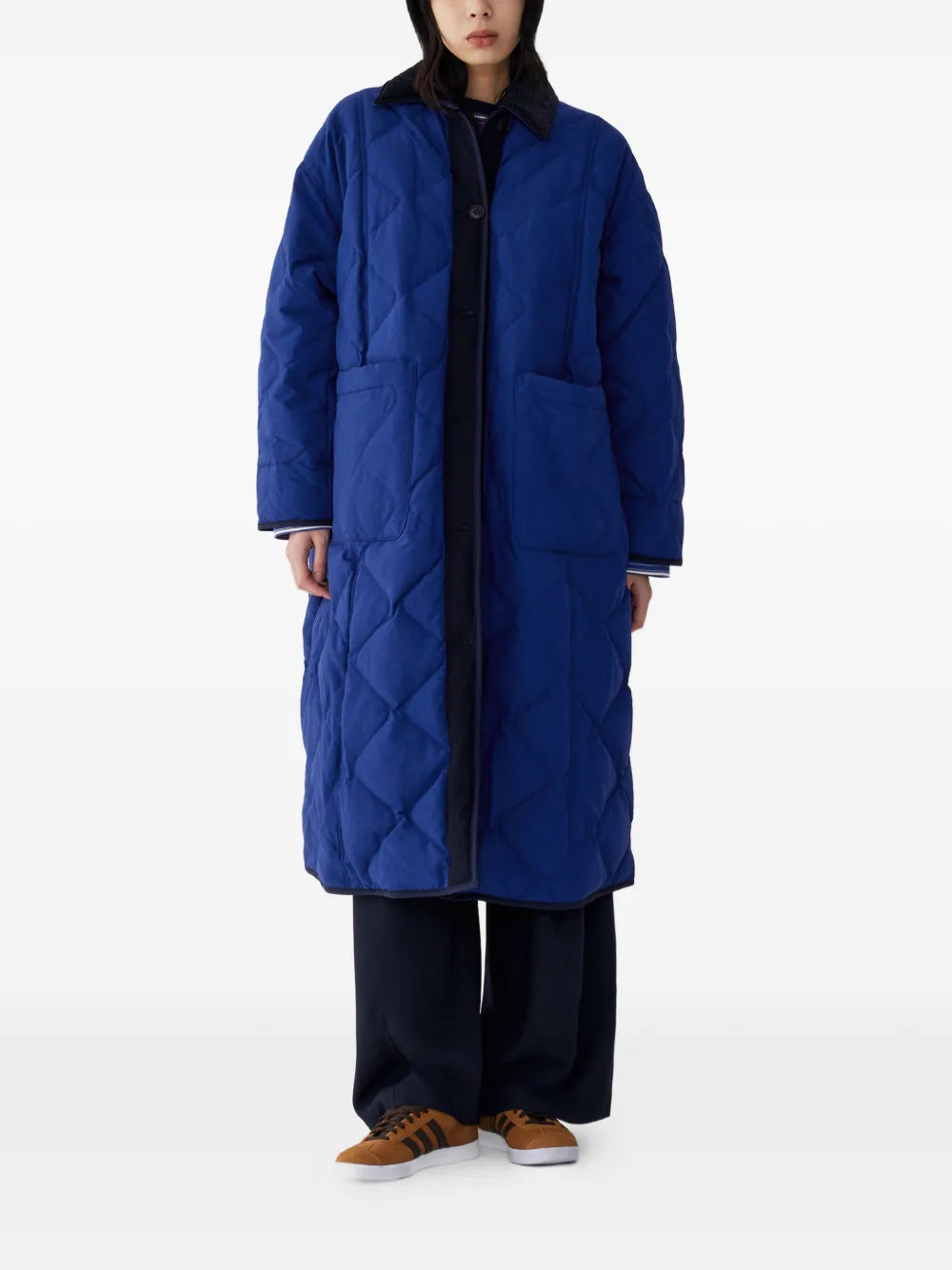 STUDIO TOMBOY corduroy-collar quilted coat - Blauw