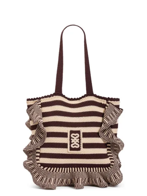 SANDRO striped ruffled-detail tote bag