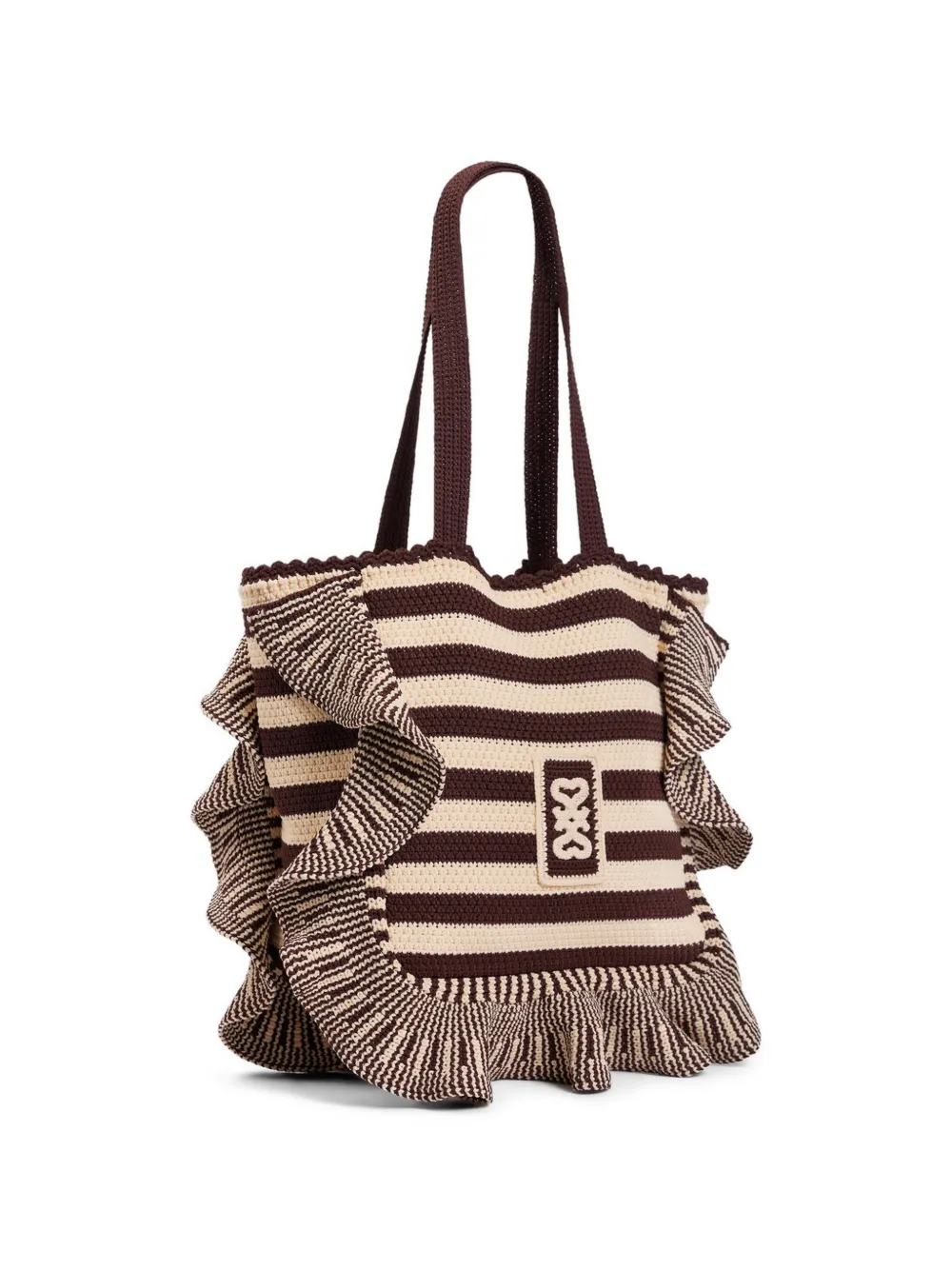 SANDRO Shopper met ruches en strepen Bruin