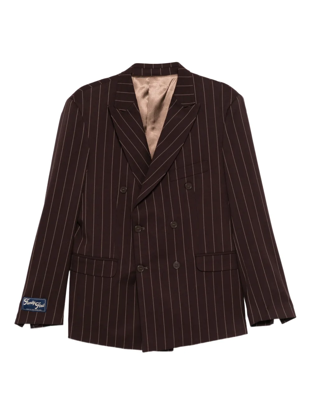 Family First pinstripe-pattern double-breasted blazer | Brown | Image 1