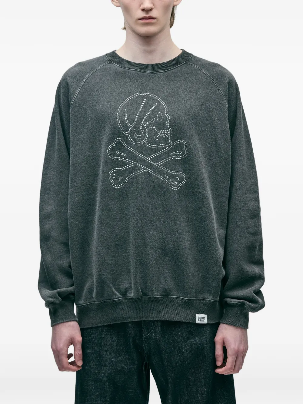 Neighborhood Sweater met geborduurde doodskop Grijs