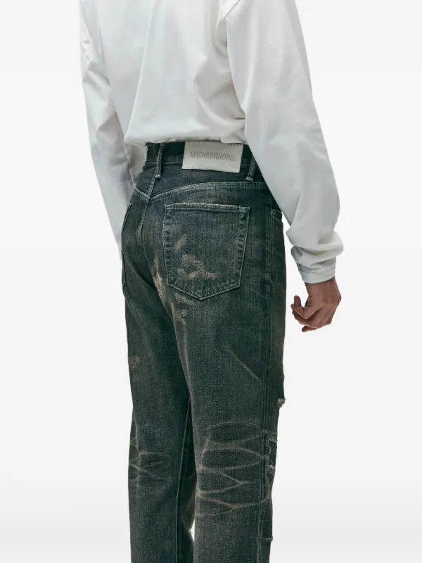 た※4/6 UNKNOWNWORLD ウォッシュドダメージジーンズカーキM Neighborhood Savage ダメージ ジーンズ | ブルー | FARFETCH JP
