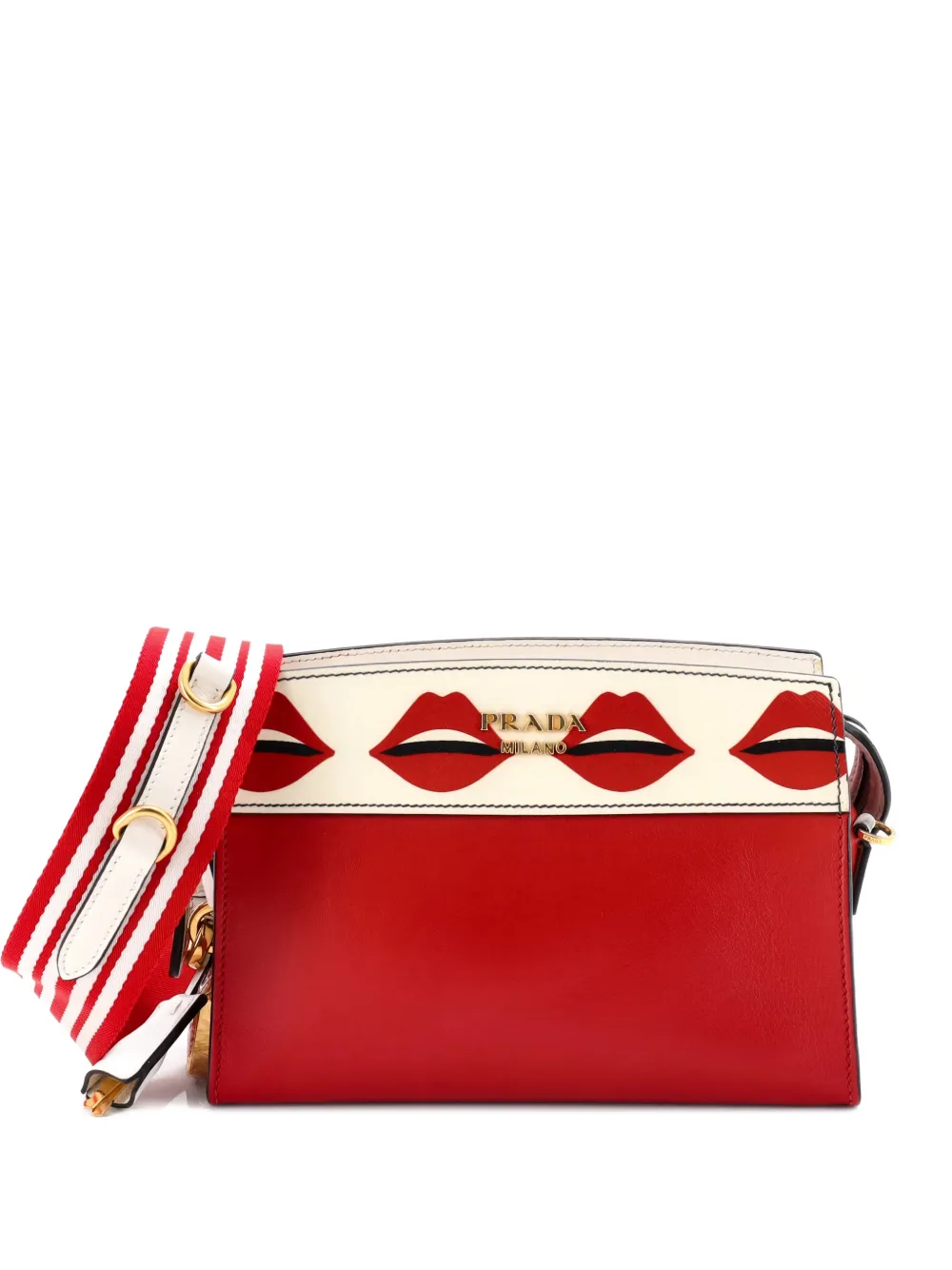 Click to view more detailed imagery on our partner's website Pre-owned Prada Esplanade Printed Saffiano And City Calf Small Crossbody Bag In Red