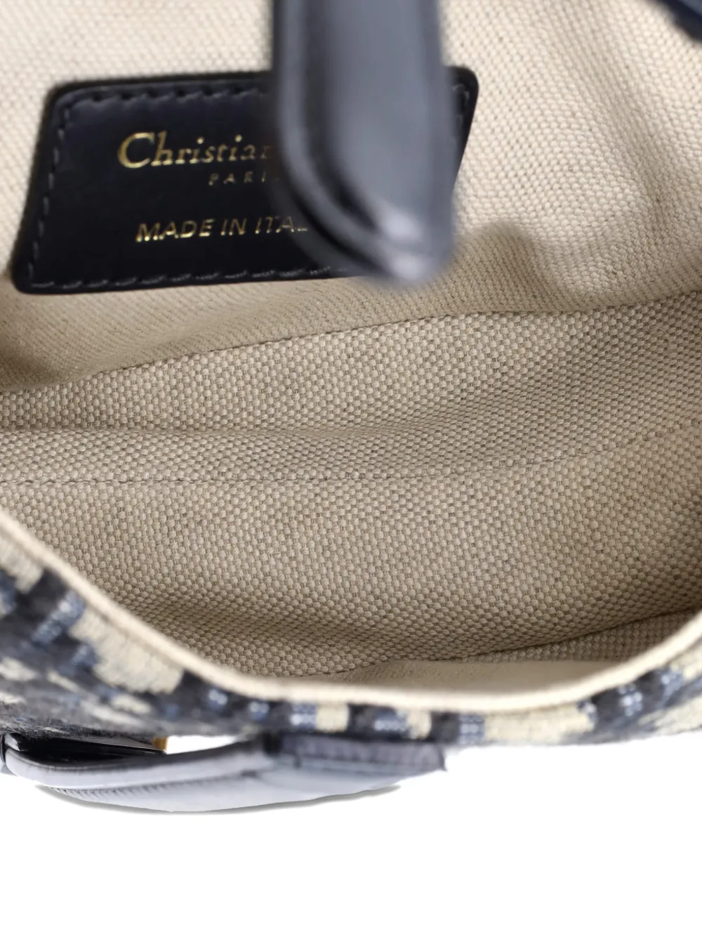 DIOR Pre-owned Saddle Handbag Oblique Canvas Mini Shoulder Bag In Blue