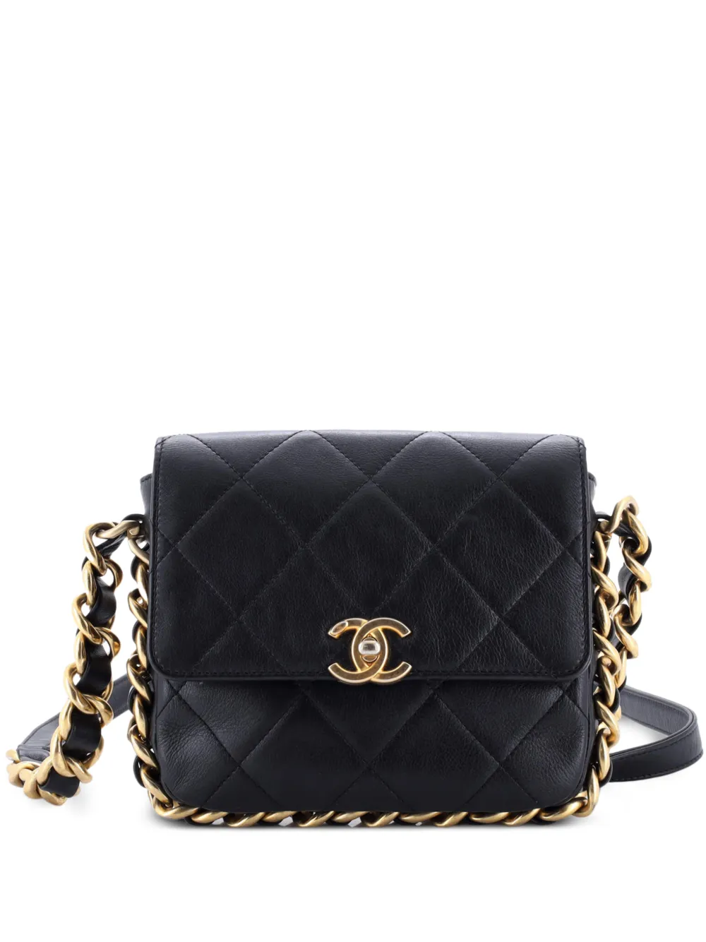 CHANEL Pre-Owned Framing Chain Flap Bag Quilted Calfskin Small shoulder bag - Nero