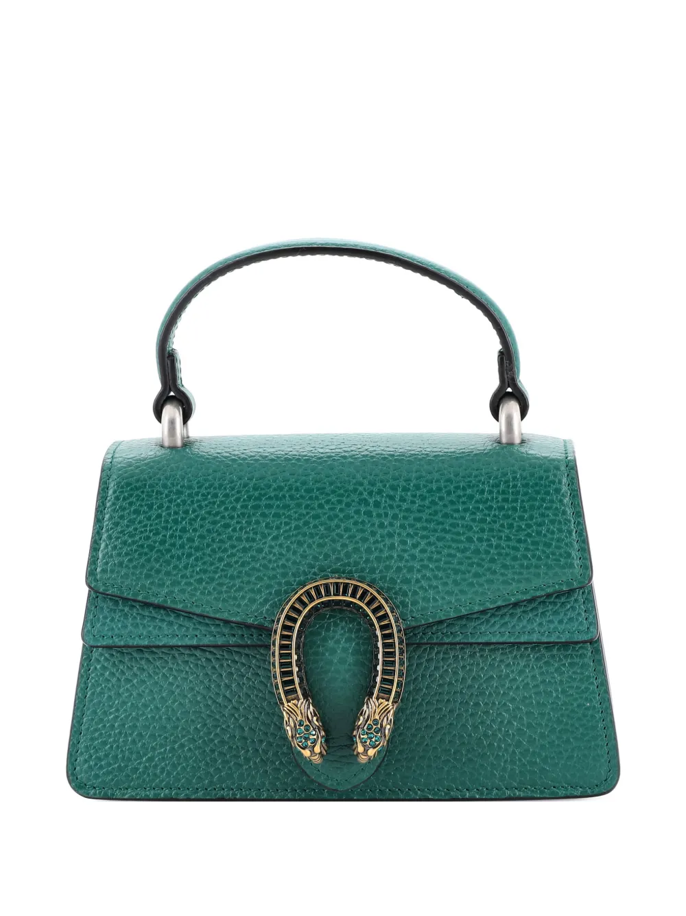 Pre-owned Gucci Dionysus Top Handle Bag Leather With Crystals Mini Satchel In Green