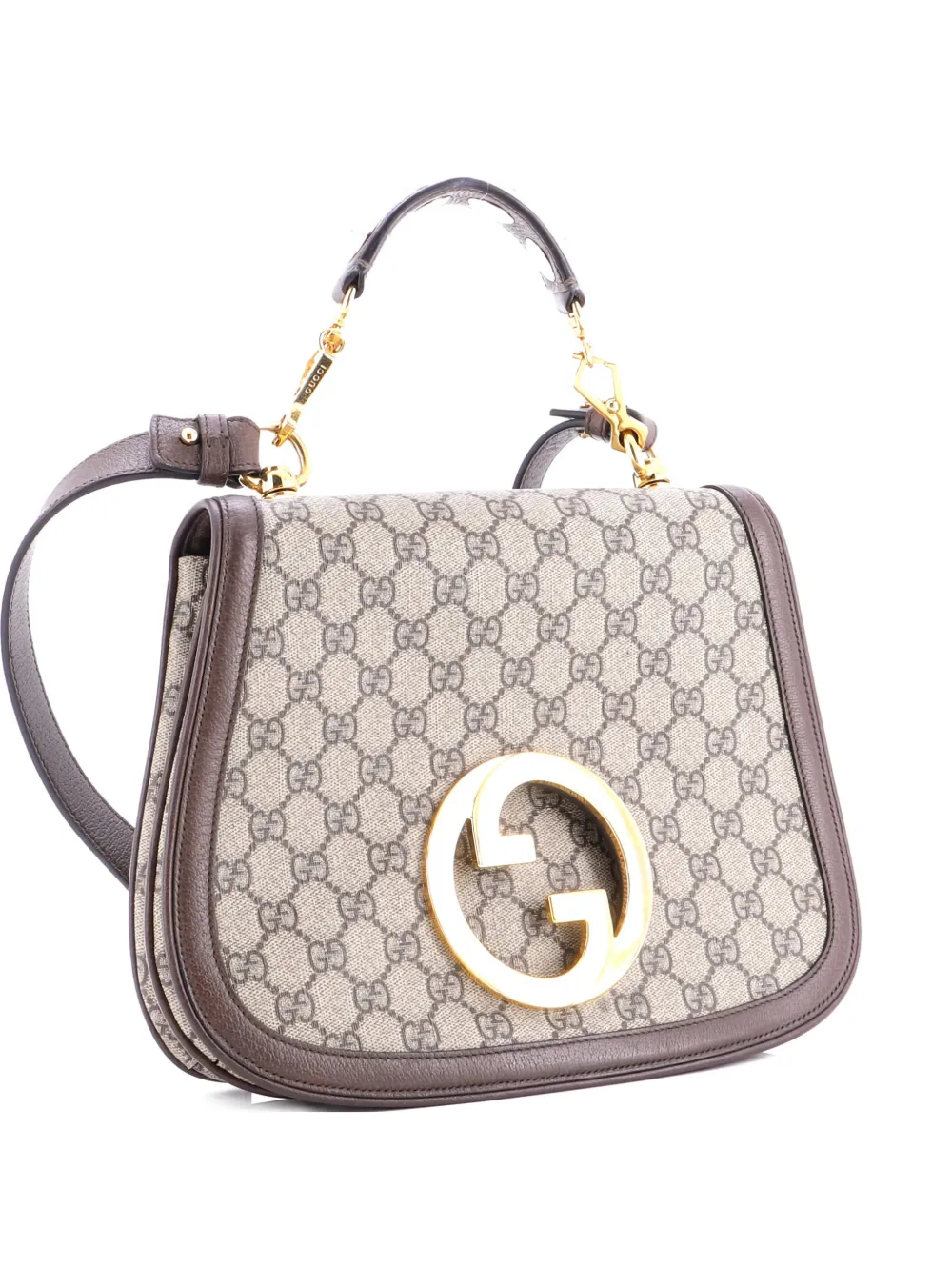 Pre-owned Gucci Blondie Nm Top Handle Bag Gg Coated Canvas Medium Satchel In Brown