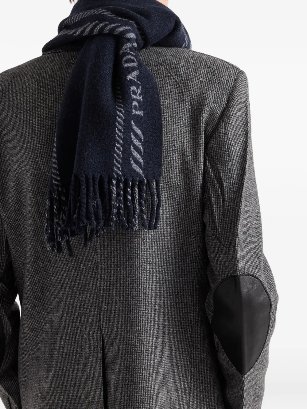 Prada Striped Pattern Scarf Fringed Edges In Blue