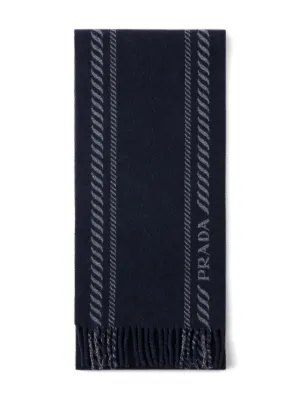 Prada logo-jacquard Wool Scarf | Grey | FARFETCH