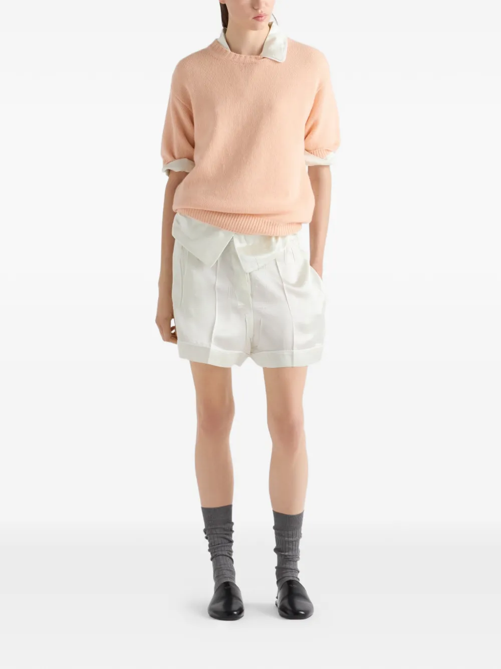  Prada Short-sleeve Crew-neck Sweater - Orange 