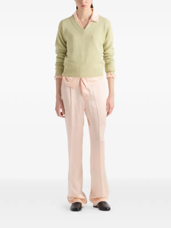 Prada V-neck Ribbed Sweater | Green | FARFETCH