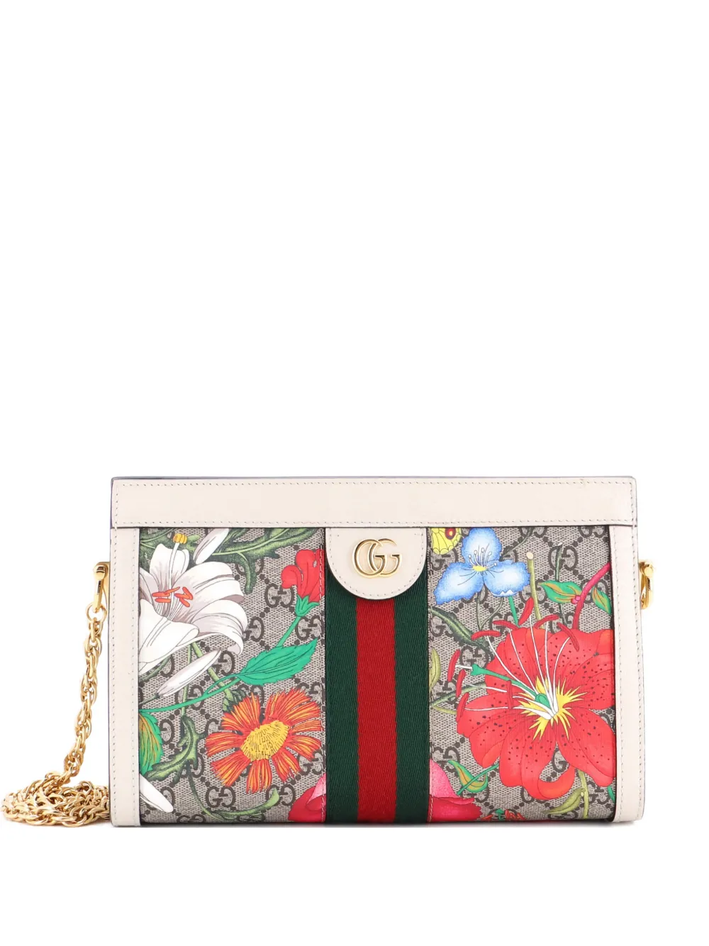 Gucci Pre-Owned Ophidia Chain Shoulder Bag Flora GG Coated Canvas Small crossbody bag - Marrone