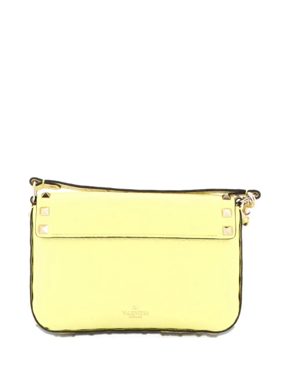 Pre-owned Valentino Garavani Rockstud Top Handle Pouch Leather Mini Crossbody Bag In Yellow