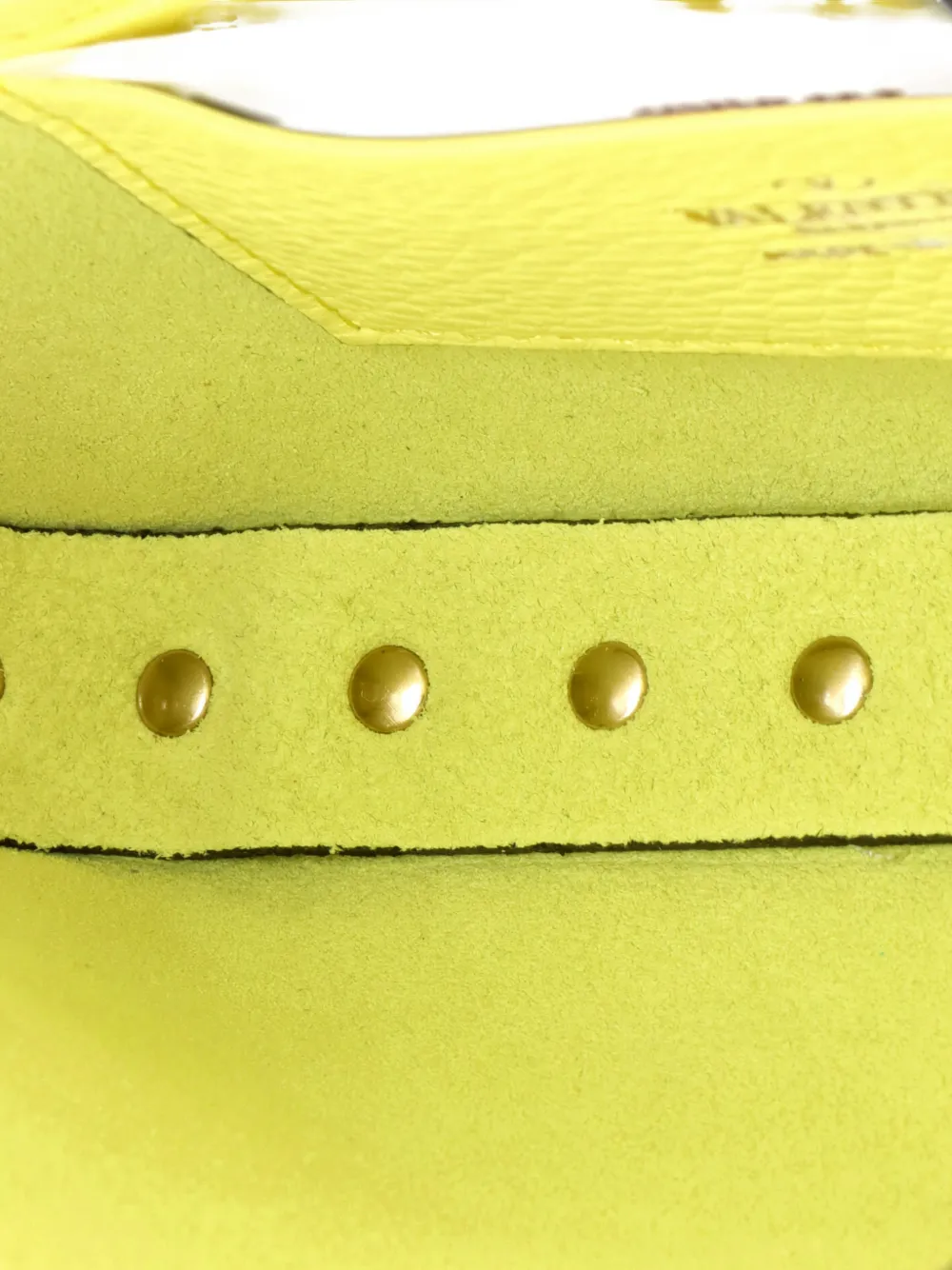 Pre-owned Valentino Garavani Rockstud Top Handle Pouch Leather Mini Crossbody Bag In Yellow