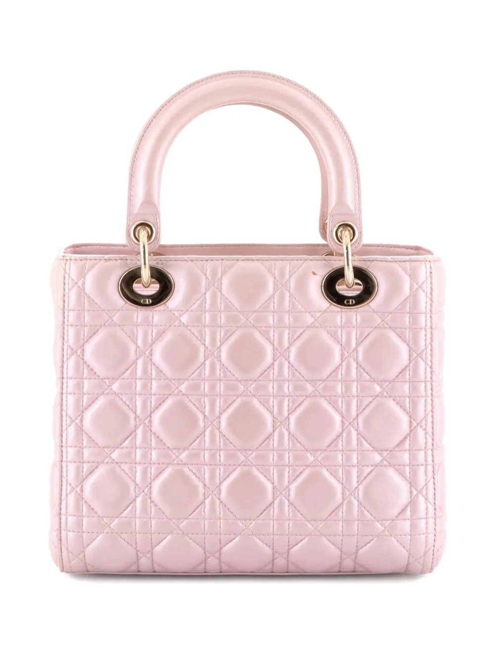 Pre-owned Dior Lady  Bag Cannage Quilt Metallic Leather Medium Satchel In Pink
