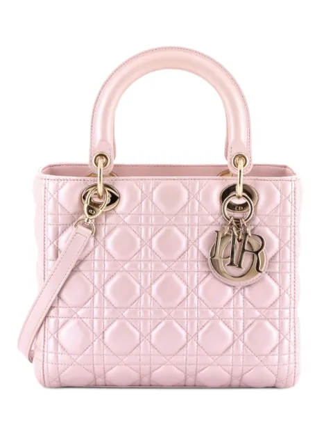Christian Dior Pre-Owned bolsa satchel Lady Dior mediana de piel metalizada con motivo Cannage capitonado