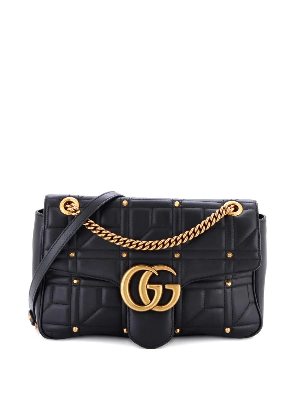 Gucci Pre-Owned GG Marmont Flap Bag Studded Matelasse Leather Medium shoulder bag - Nero