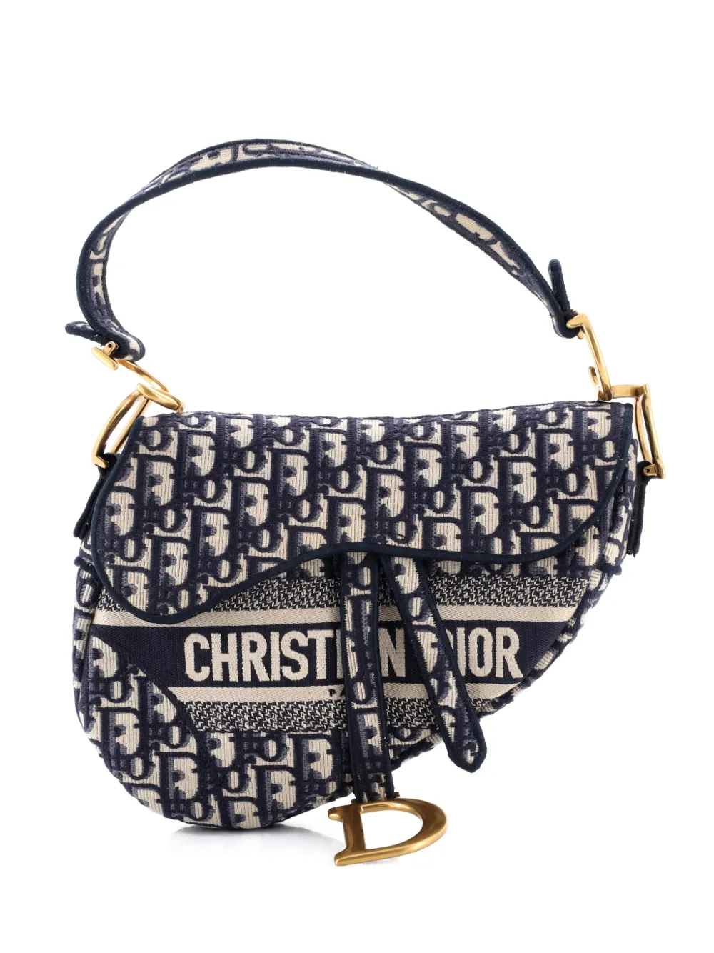 Christian Dior Pre-Owned Saddle Handbag Logo Embroidered Oblique Canvas Medium shoulder bag - Blu