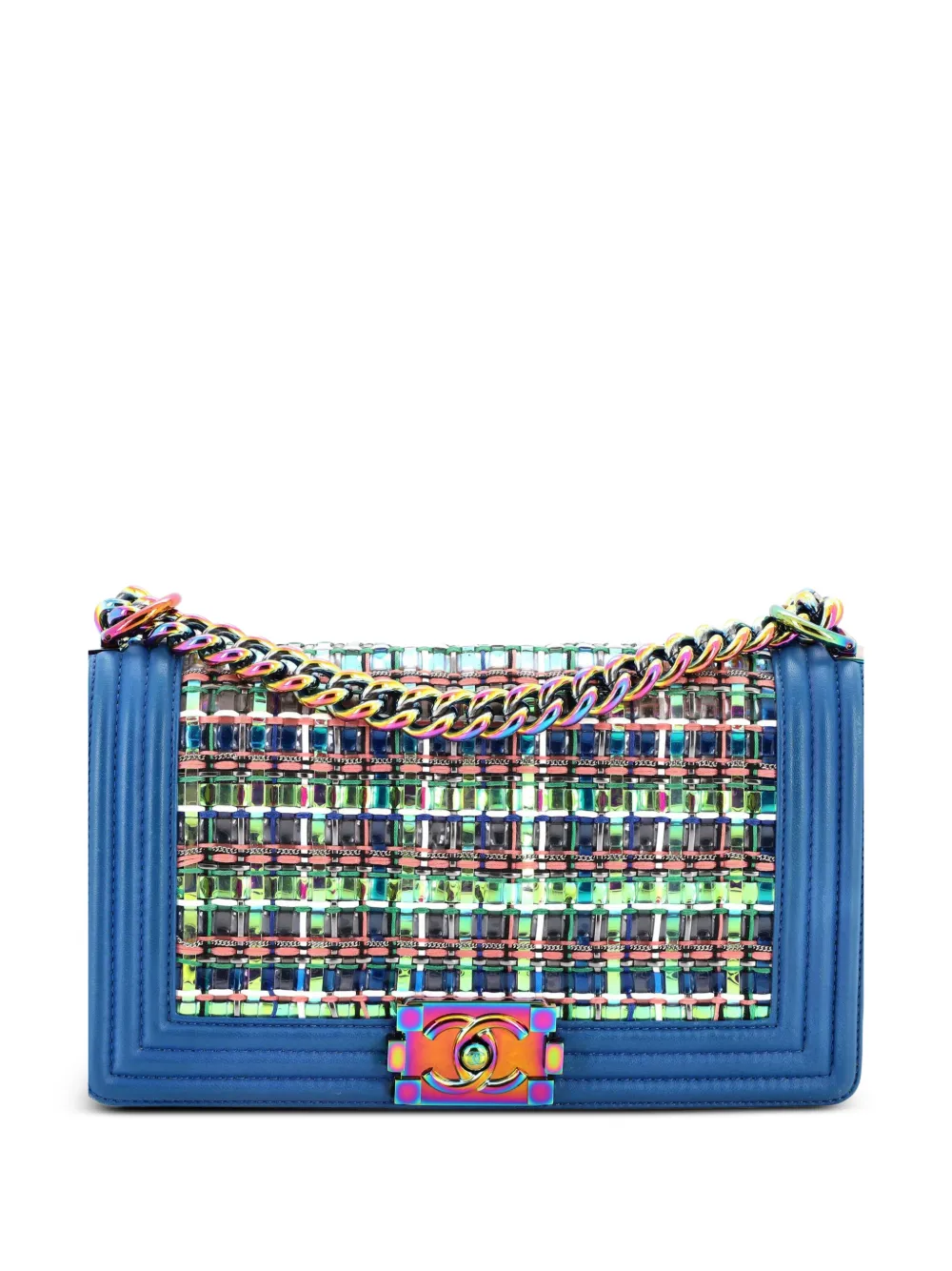 CHANEL Pre-Owned Boy Flap Bag Woven PVC with Lambskin Old Medium shoulder bag - Blu