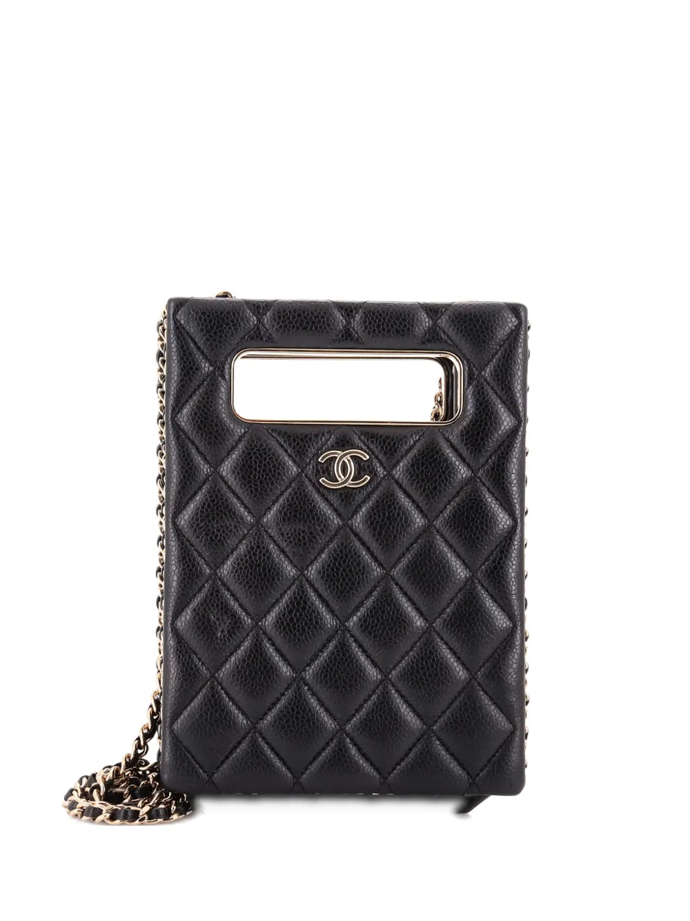 CHANEL Pre-Owned Chain Around Cut Out Handle Evening Tote Quilted Caviar Mini crossbody bag – Black