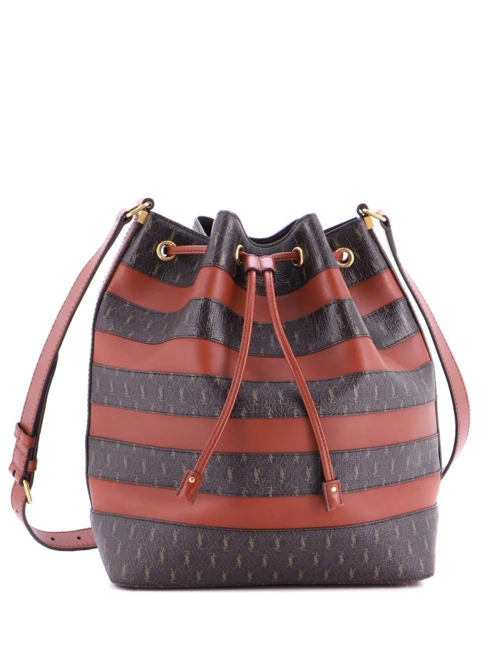 Saint Laurent Pre-Owned Le Monogramme Striped Monogram All Over Coated Canvas and Leather bucket bag | Brown | Image 1