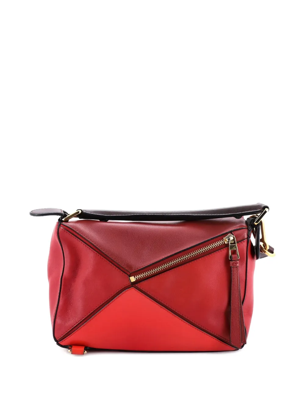 Pre-owned Loewe Puzzle Bag Leather Small Satchel In Red