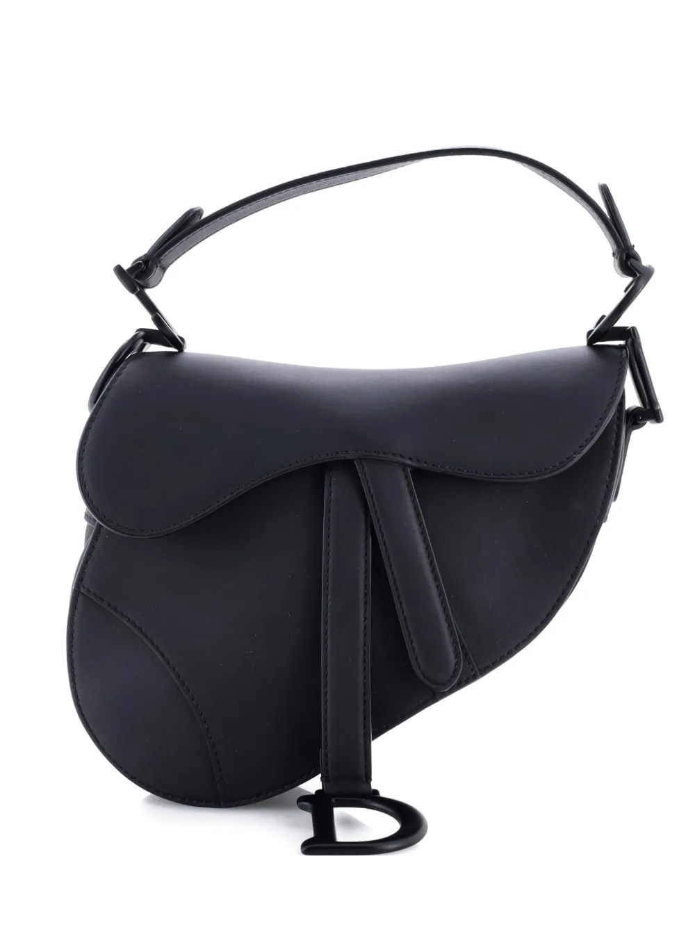 Pre-owned Dior Ultra Matte Saddle Handbag Leather Mini Shoulder Bag In Black