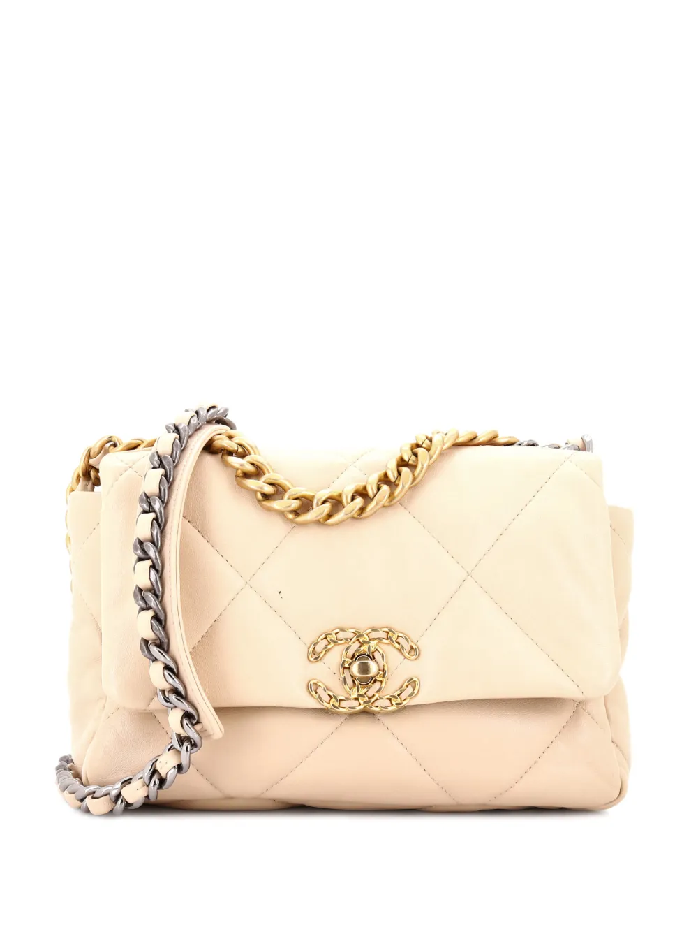 CHANEL Pre-Owned 19 Flap Bag Quilted Leather Medium crossbody bag - Toni neutri