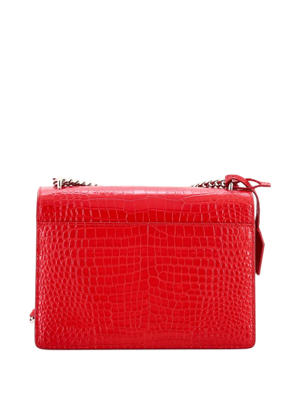 Pre-owned Saint Laurent Sunset Crocodile Embossed Leather Medium Crossbody Bag In Red