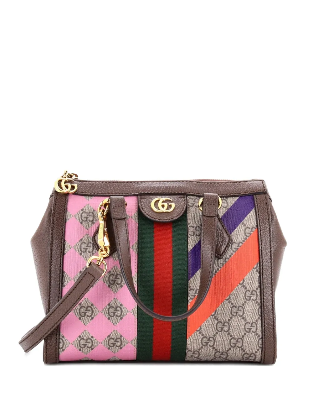 Gucci Pre-Owned Borsa a tracolla Ophidia piccola in tela cerata GG con motivo geometrico - Marrone