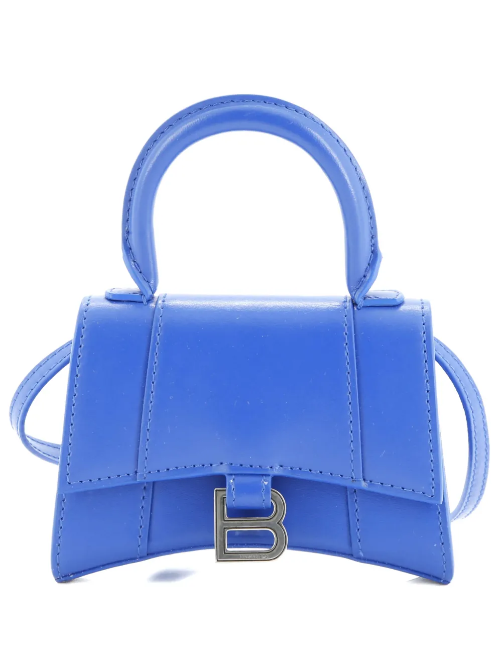 Pre-owned Balenciaga Hourglass Chain Top Handle Bag Leather Mini Satchel In Blue