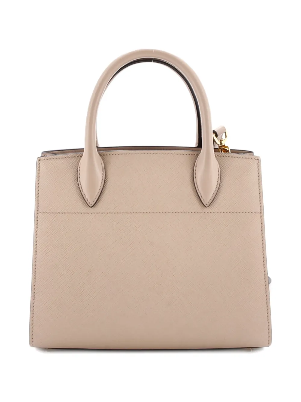 Pre-owned Prada Bibliotheque Saffiano With City Calf Mini Tote Bag In Neutral