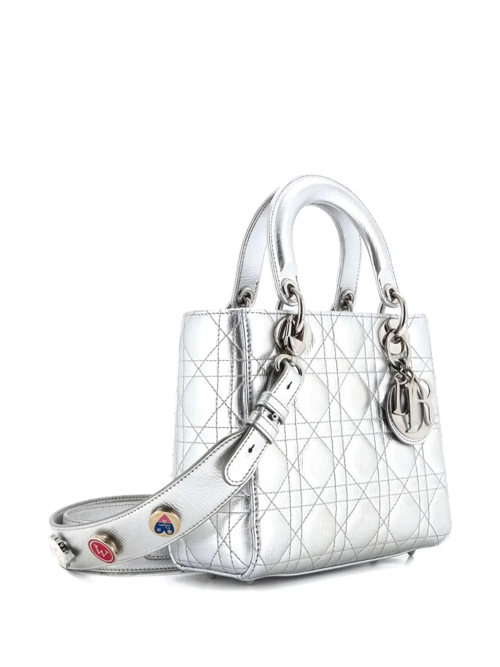 Pre-owned Dior My Lady  Bag Cannage Quilted Leather Satchel In Silver