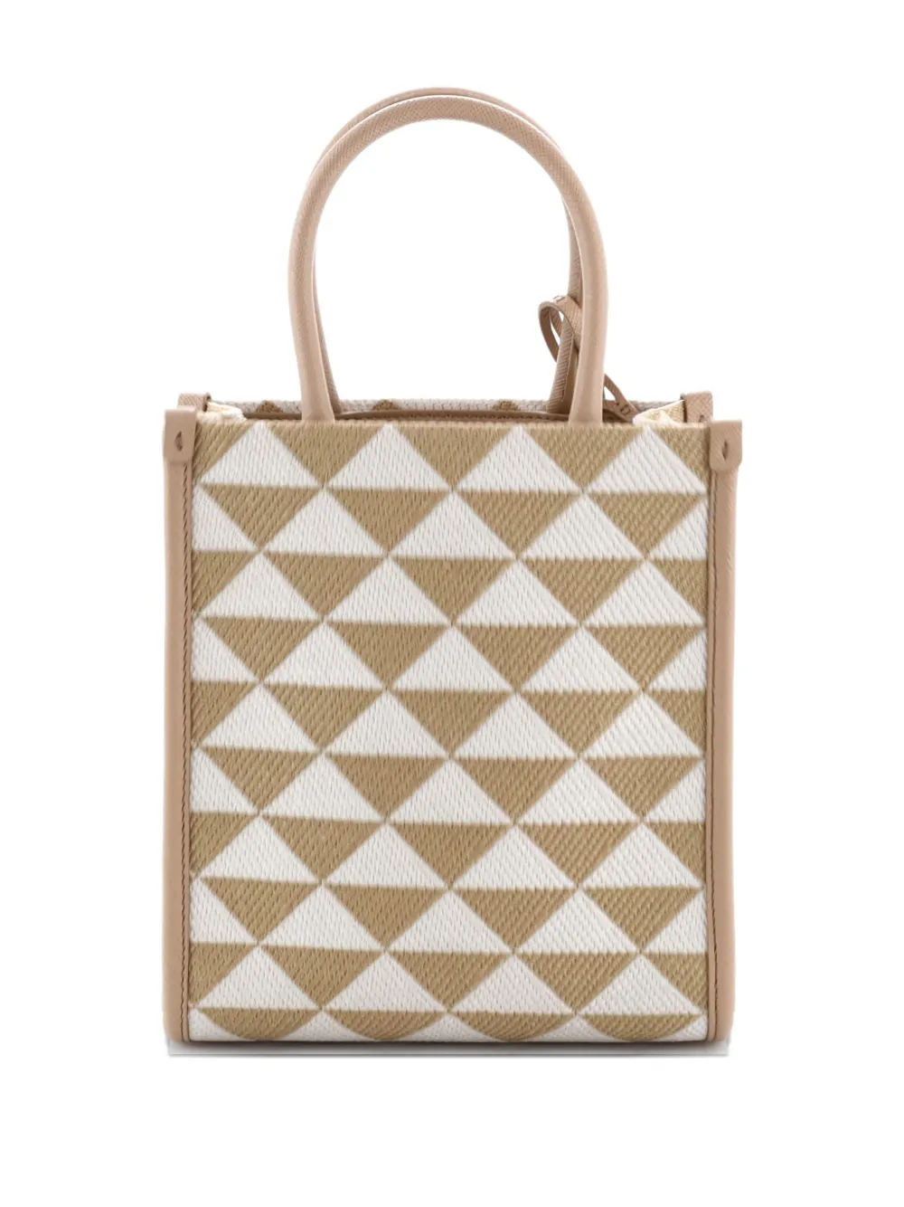 Pre-owned Prada Symbole Shopper Tote Jacquard Mini Crossbody Bag In Neutral