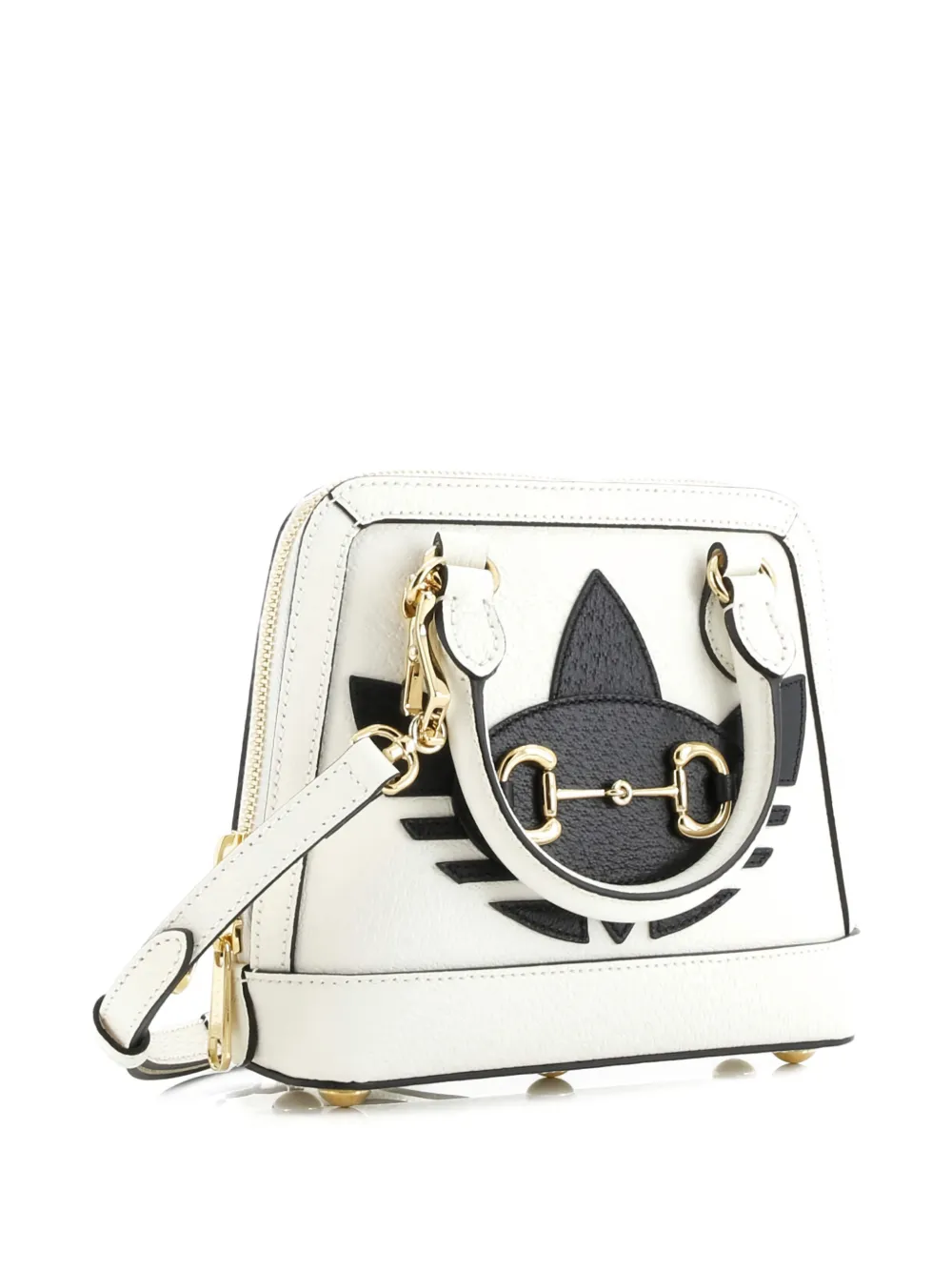 Pre-owned Gucci X Adidas Horsebit 1955 Top Handle Bag Leather With Applique Mini Satchel In Black
