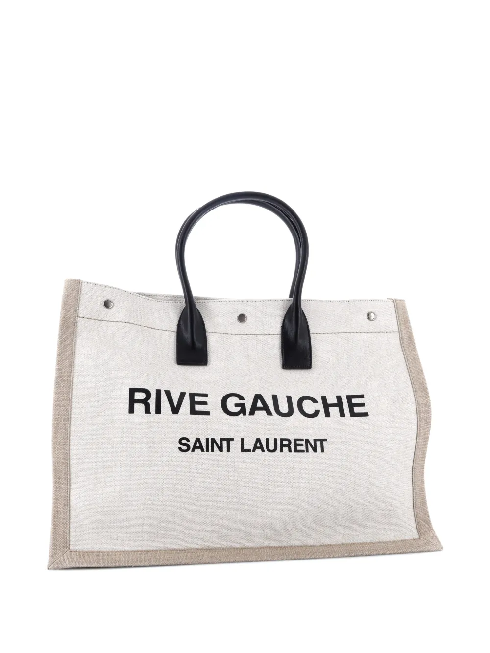 Pre-owned Saint Laurent Rive Gauche Shopper Canvas Large Tote Bag In Neutral
