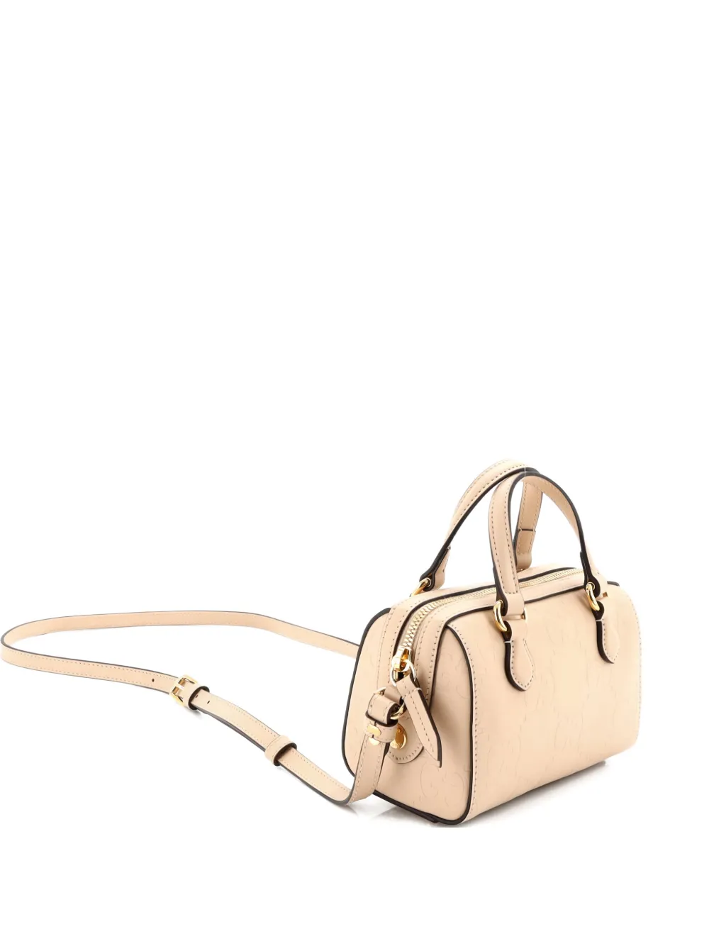 GUCCI Pre-owned Convertible Top Handle Bag Jumbo Gg Embossed Leather Mini Satchel In Neutral