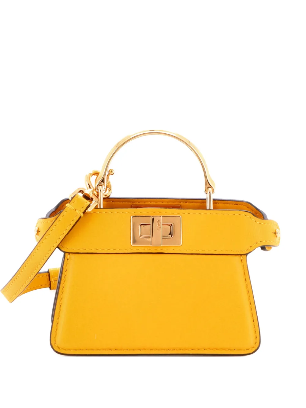 Pre-owned Fendi Maxi Handle Peekaboo Bag Leather Nano Satchel In Yellow