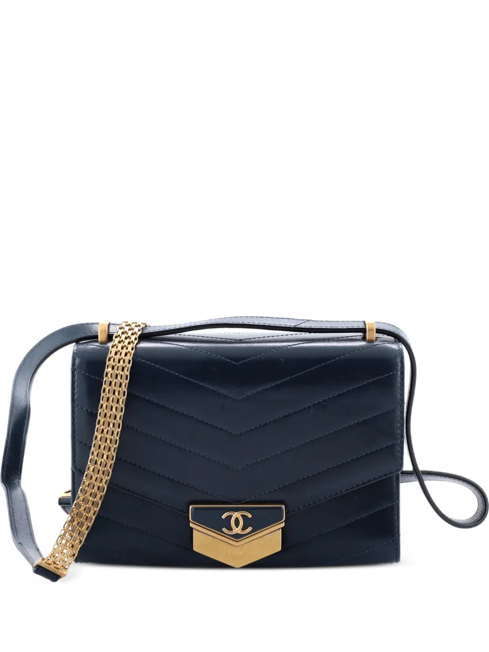 CHANEL Pre-Owned Medal Envelope Flap Bag Chevron Calfskin Small crossbody bag - Blu