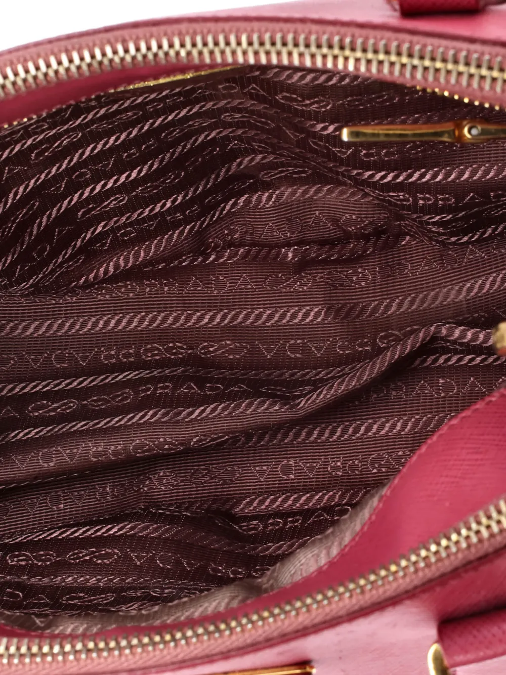 Pre-owned Prada Double Zip Lux Saffiano Leather Small Tote Bag In Pink