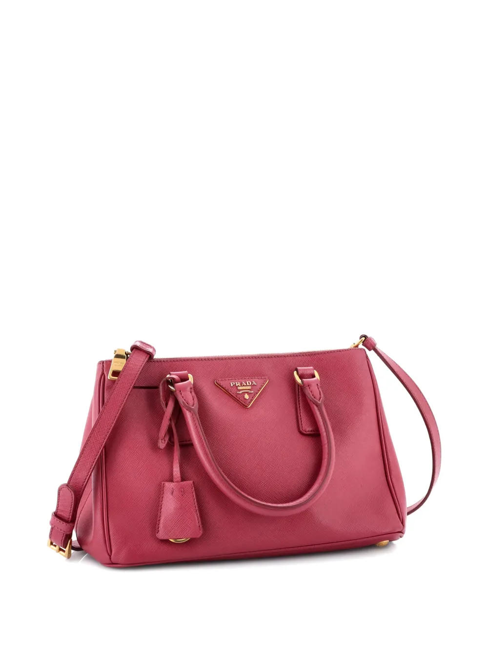 Pre-owned Prada Double Zip Lux Saffiano Leather Small Tote Bag In Pink