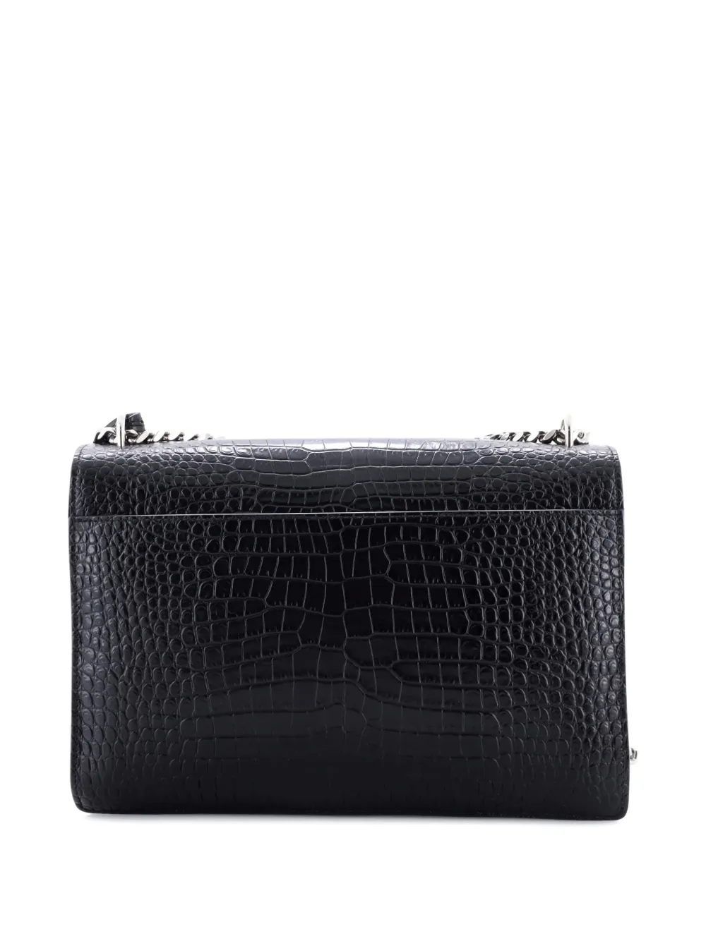 Pre-owned Saint Laurent Sunset Crocodile Embossed Leather Large Crossbody Bag In Black