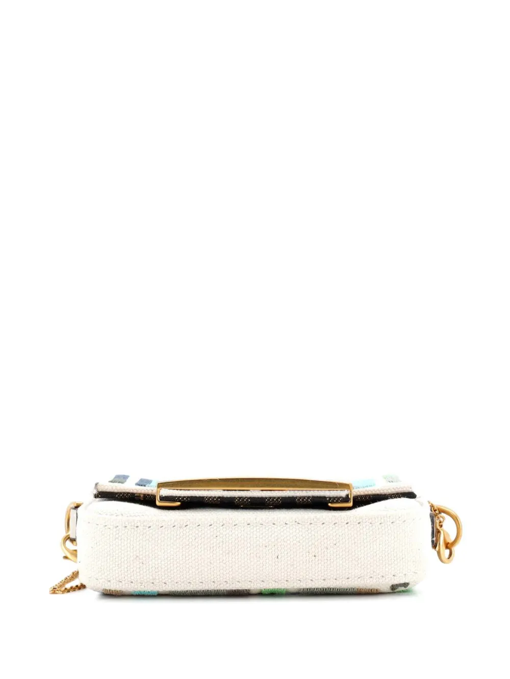 FENDI Pre-owned Chain Baguette Charm Bag Zucca Embroidered Canvas Nano Crossbody Bag In Multi