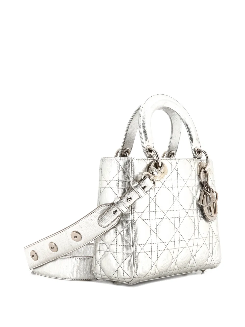 Pre-owned Dior My Lady  Bag Cannage Quilted Leather Satchel In Silver