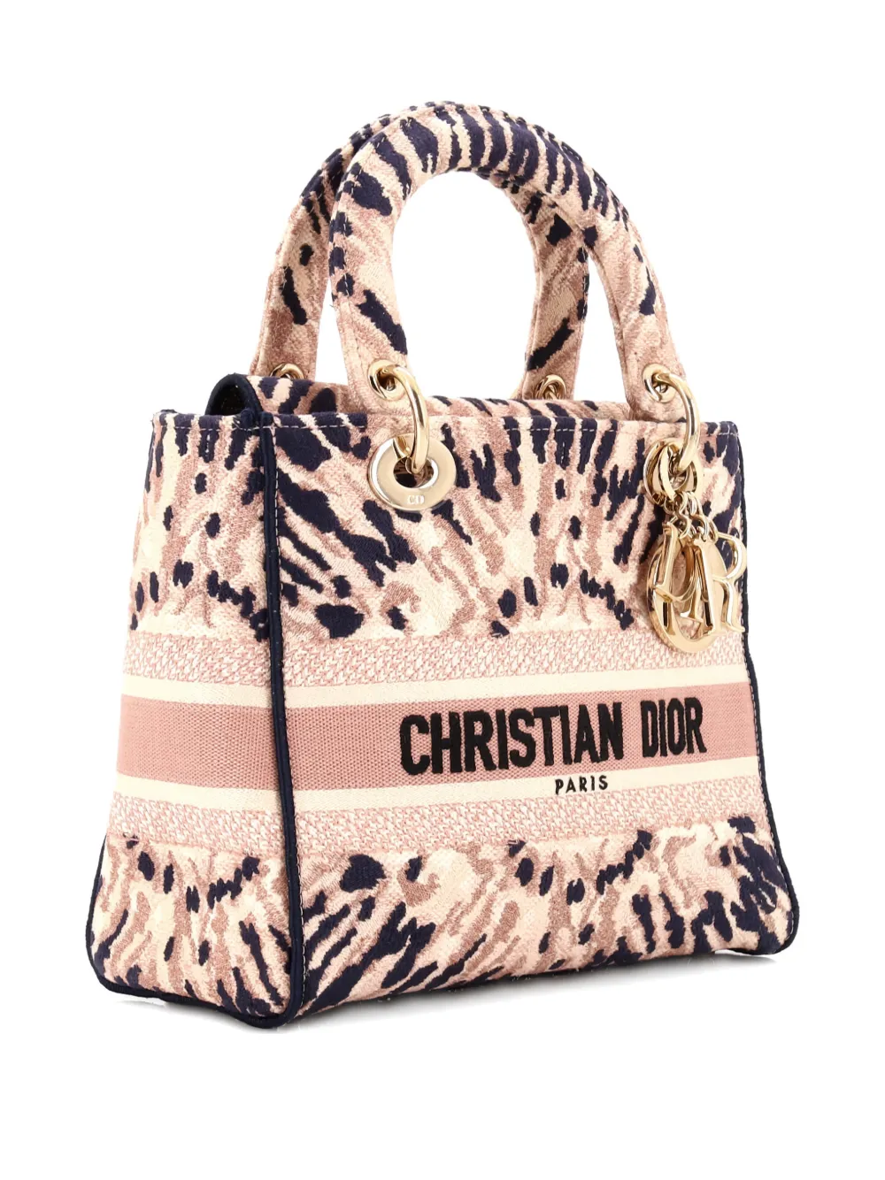 Pre-owned Dior Lady D-lite Bag Embroidered Canvas Medium Satchel In Blue