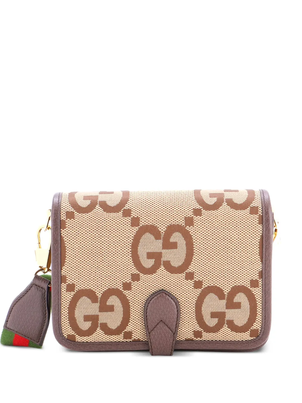 Gucci Pre-Owned Buckle Messenger Bag Jumbo GG Canvas Small crossbody bag - Marrone